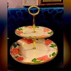 New Floral Two-Tiered Serving Stand Franciscan Desert  Rose . Made in England